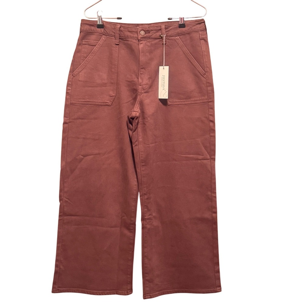 JUSTUSA Womens High Rise Wide Leg Crop Jeans Brown Rust Size 31/12 NWT‎
